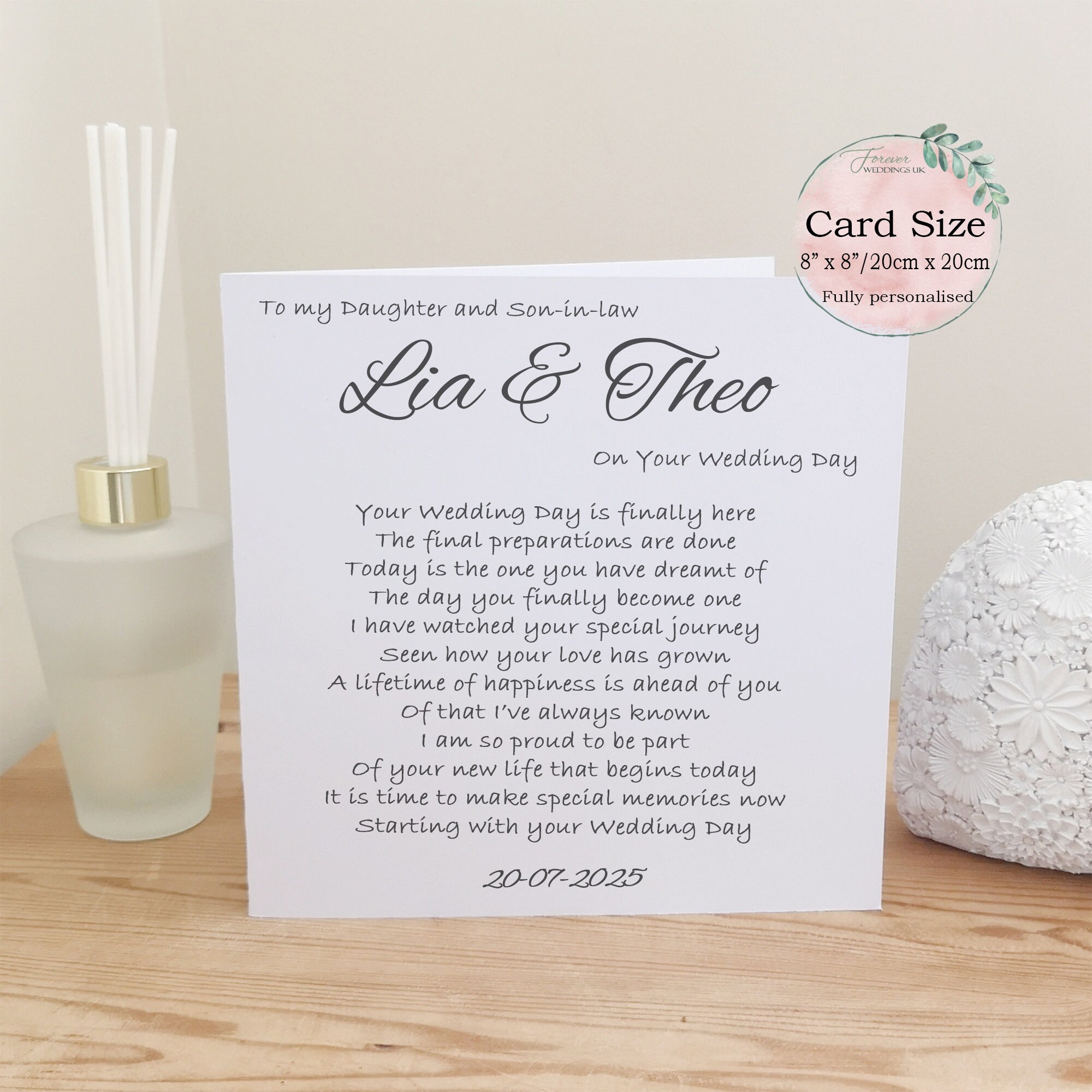 White Cotton Cards Hochzeitstagskarte – Handgefertigt, 22x22 Cm, Mit Glitzer & Strass, Für Tochter & Schwiegersohn