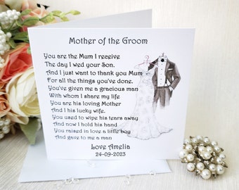 Mother of the Groom Poem Card, Personalised Wedding Day, Card from the Bride, Wedding Parent Thank You, Bridal Party Card