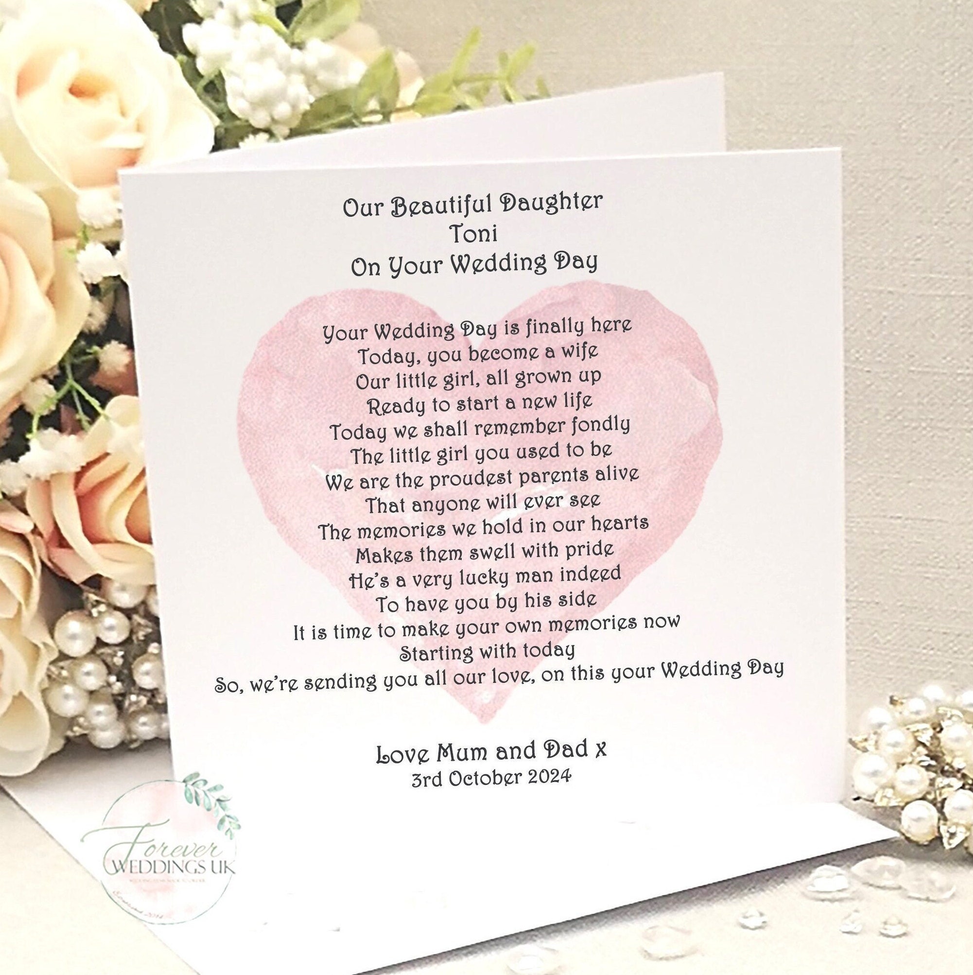 To My Daughter on Her Wedding Day Wedding Poem for Daughter Daughter Bride Card Wedding Morning Gift Bride Keepsake Custom Wedding Card Etsy