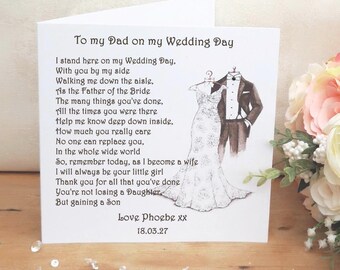Father of the Bride Wedding Day Card, Personalised Card from Bride, Keepsake from Daughter, To Dad on my Wedding Day, Sentimental Card