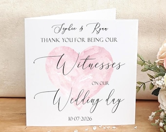 Thank you for being our Witnesses, Personalised Wedding Card, Wedding role card, Card from Bride and Groom, Simple Wedding Card for Witness