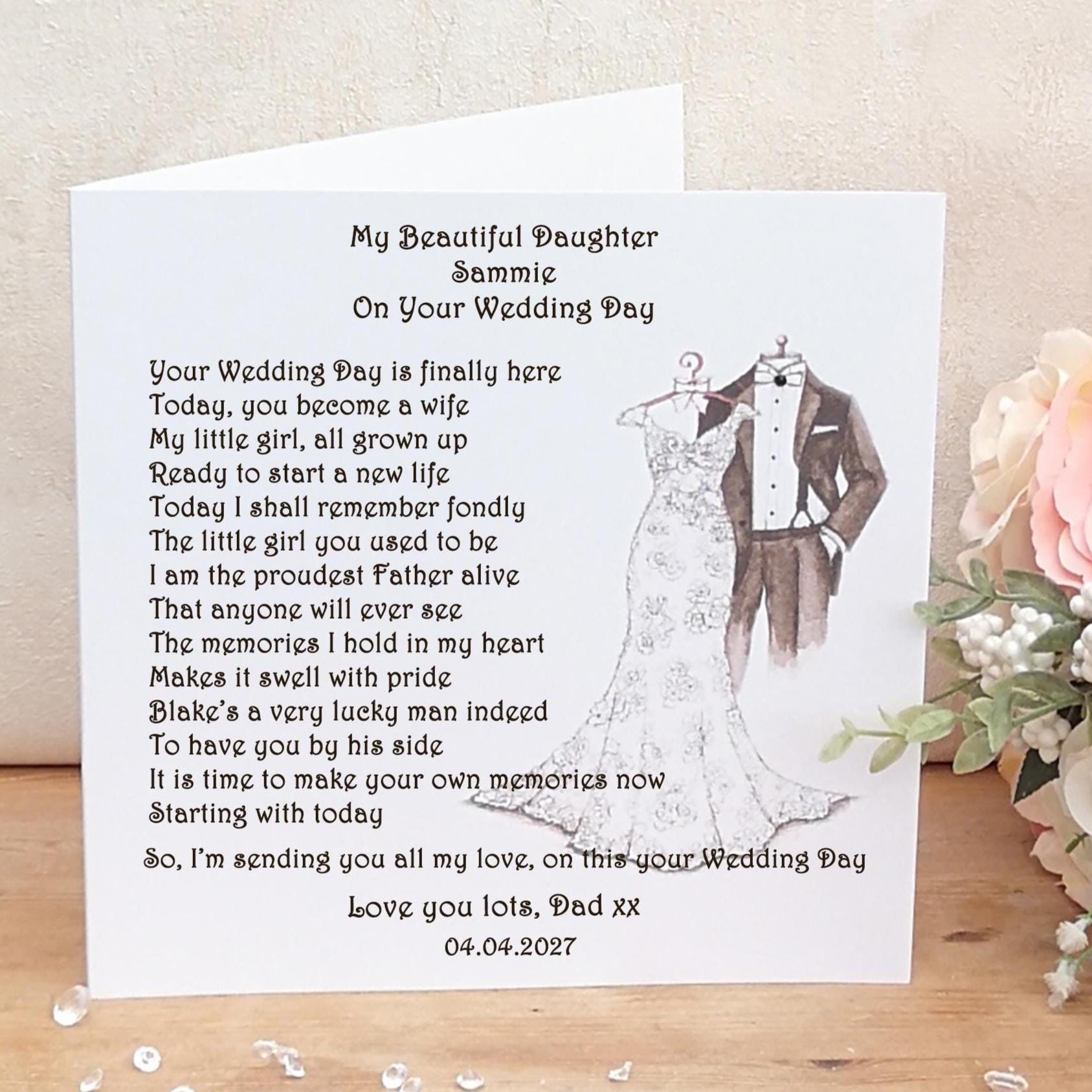 Daughter Wedding Day Card, Personalised Keepsake from Parents 