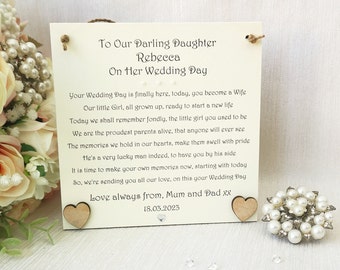 Daughter Wedding Day Gift, Personalised Bride Wedding Keepsake, Custom poem for Bride, Personalised Gift from Parents