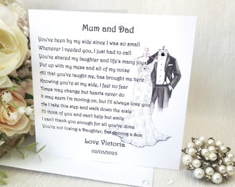 Personalised Mum and Dad Wedding Thank You Card, Mother and Father of the Bride Card, Wedding Card for Parents, Parent Poem card