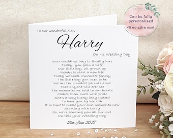 Son Wedding Day Card, Personalised Groom wedding morning card, Keepsake from Parents of the Groom, Sentimental Card, On your wedding day