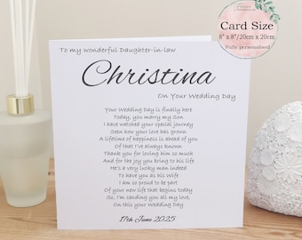 New Daughter-in-law Wedding Day Card, Personalised Large custom card for Bride, New Son-in-law Wedding Card, Daughter-in-law, Wedding Card