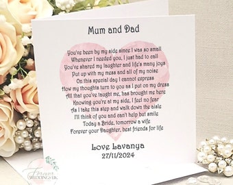 Mum and Dad on my Wedding Day, Parents of the Bride Card, Mother and Father of the Bride Poem, Wedding Keepsake, Parent Wedding Card