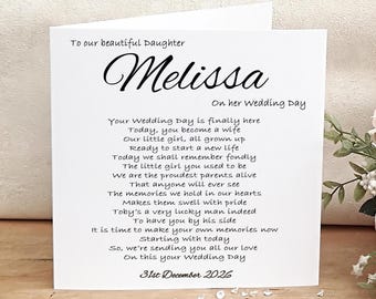 Personalised Daughter Wedding Card, To my Daughter on her Wedding Day Card, Daughter Wedding Morning Card, Card for Bride, Card from Parents