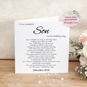 Son Wedding Day Card, Personalised Groom wedding morning card, Keepsake from Parents of the Groom, Sentimental Card, On your wedding day Our Son