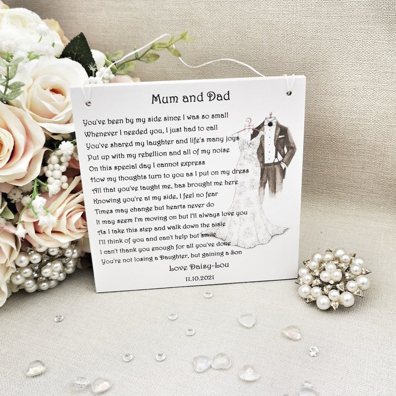 To Mum and Dad on my Wedding Day gift, Wedding gift for Parents, Personalised Mother and Father of the Bride Wedding keepsake, Wedding poem image 8