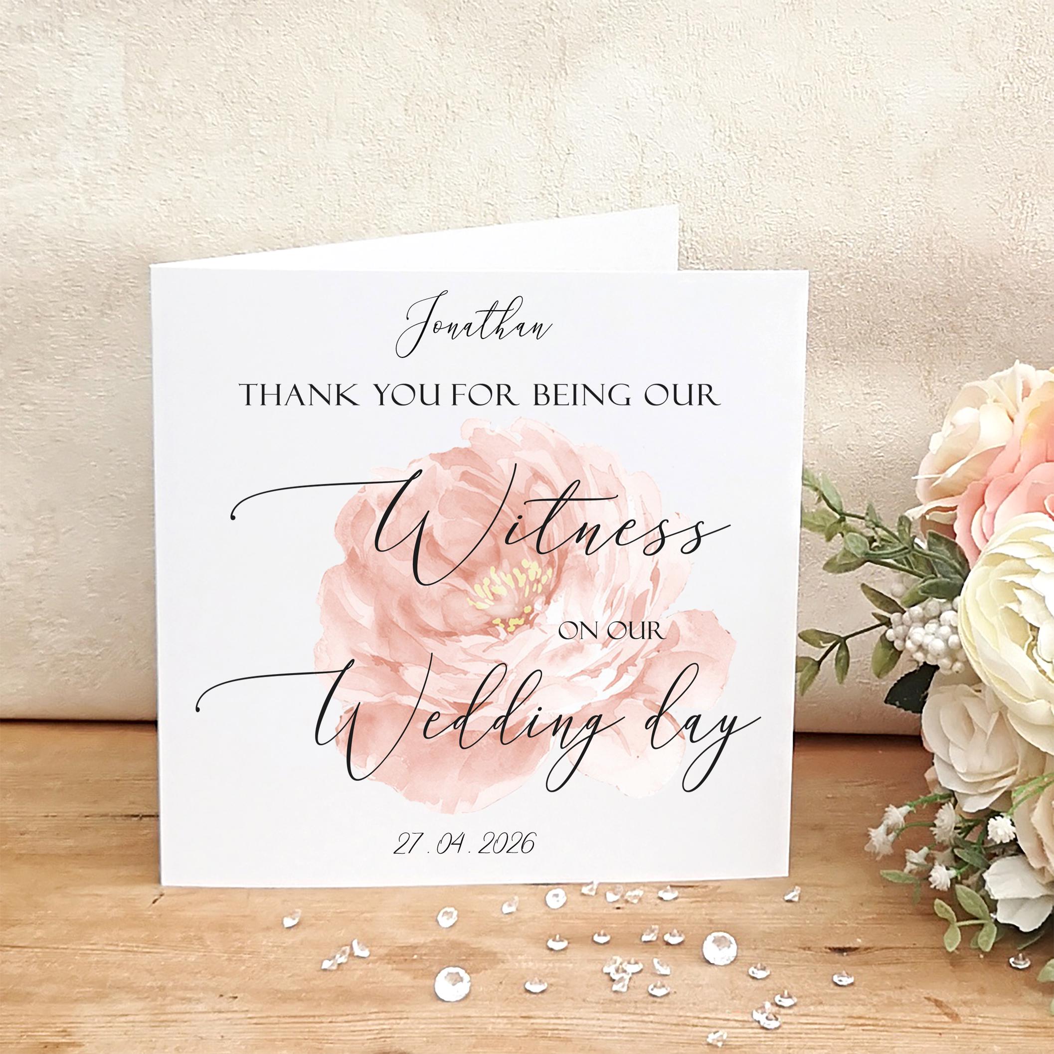 Thank you for being our Witness on our Wedding Day, Personalised 
