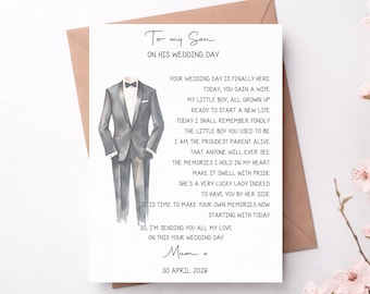 Son Wedding Day Print, Personalised Groom Keepsake with Poem, Gift From Mum, To my Son on his Wedding Day, Our Son poem available