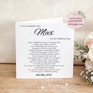 Son Wedding Day Card, Personalised Groom wedding morning card, Keepsake from Parents of the Groom, Sentimental Card, On your wedding day image 9