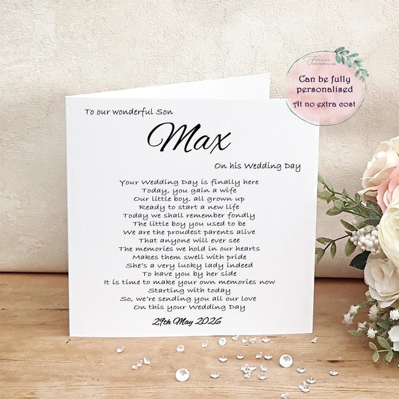 Son Wedding Day Card, Personalised Groom wedding morning card, Keepsake from Parents of the Groom, Sentimental Card, On your wedding day image 9
