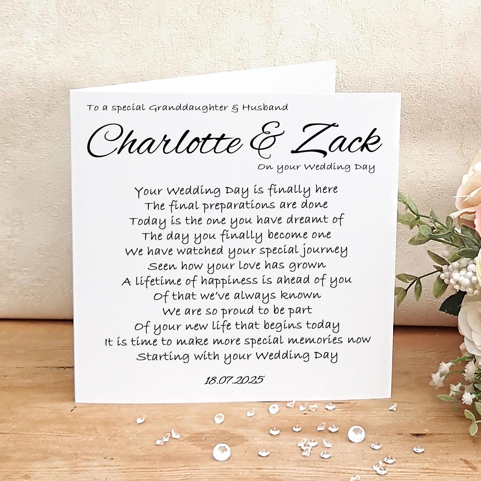 White Cotton Cards Handgefertigte Hochzeitskarte – Für Enkelin & Ehemann, 16 X 16 Cm, Mit Strass, Inkl. Umschlag