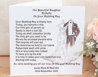 Personalised Daughter Wedding Day Card, Card from Parents, Sentimental Poem, Custom Keepsake