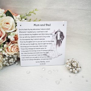 To Mum and Dad on my Wedding Day gift, Wedding gift for Parents, Personalised Mother and Father of the Bride Wedding keepsake, Wedding poem image 4