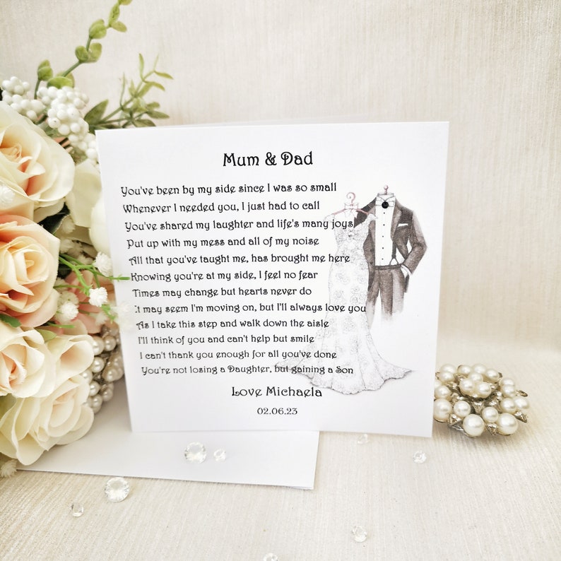 To Mum and Dad on my Wedding Day gift, Wedding gift for Parents, Personalised Mother and Father of the Bride Wedding keepsake, Wedding poem image 2