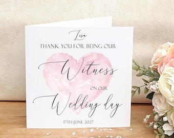 Wedding Witness Thank You Card, Personalised Wedding role card from the Bride and Groom, Simple Heart Design Wedding Card