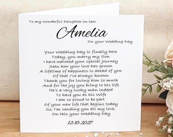 New Daughter-in-law Wedding Day Card, Personalised custom card for Bride, New Son-in-law Wedding Card, Daughter-in-law, Wedding Card