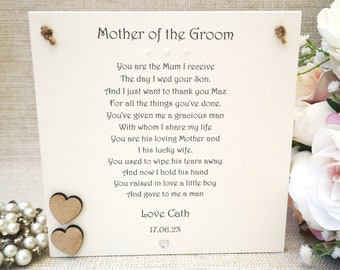 Mother of the Groom Poem Wedding Day gift, Personalised Wedding Parent Gift, New Mother-in-law gift from Bride, Rustic Wedding Plaque