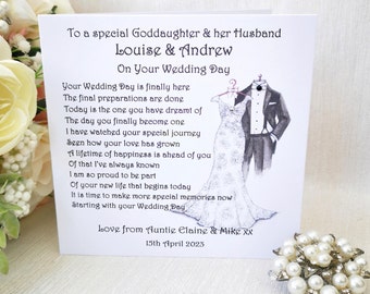 Goddaughter and her Husband Wedding Day card, Card for Bride and Groom,  Personalised Wedding poem card, On your Wedding day card