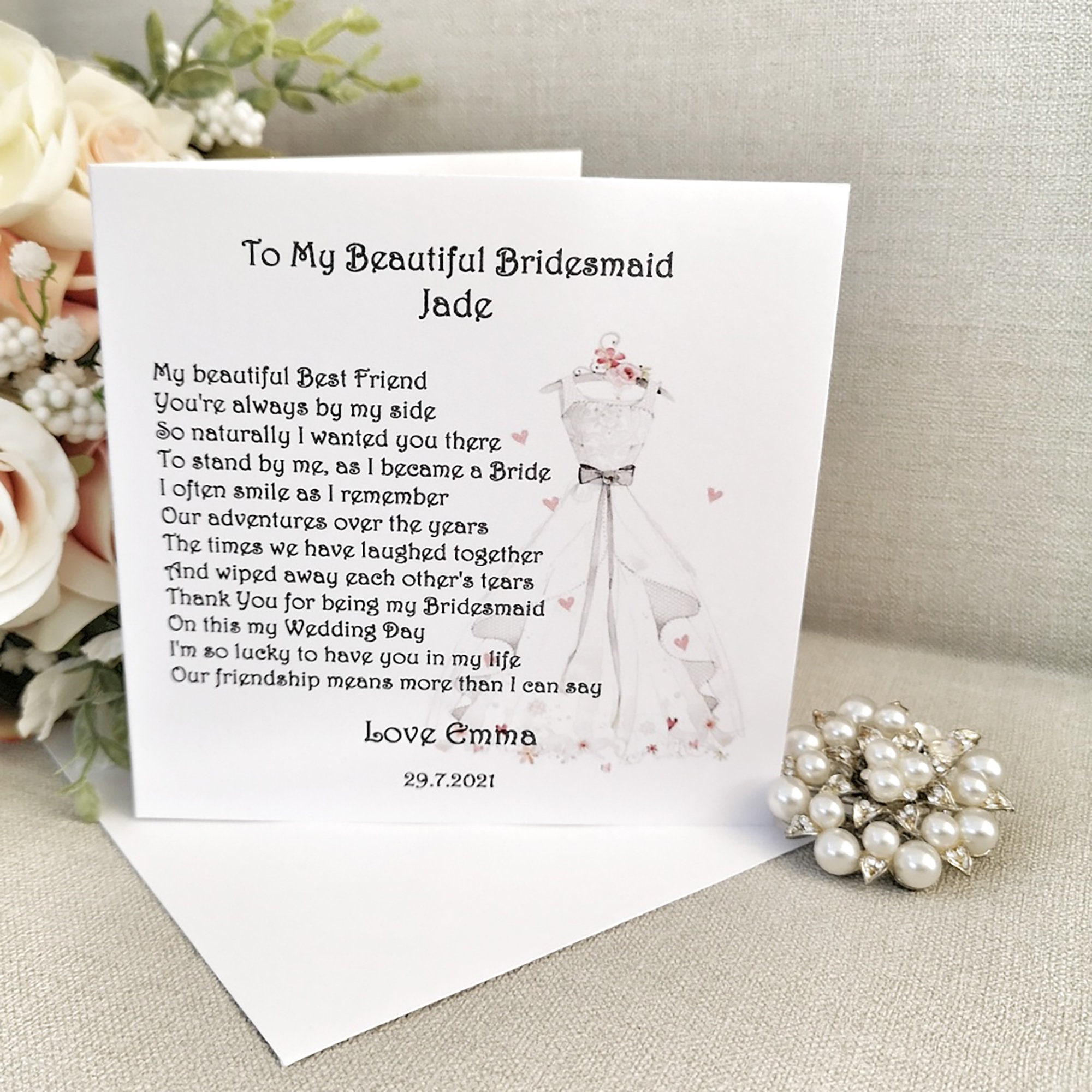 Bridesmaid Personalised Wedding Thank you Card Bridesmaid Etsy