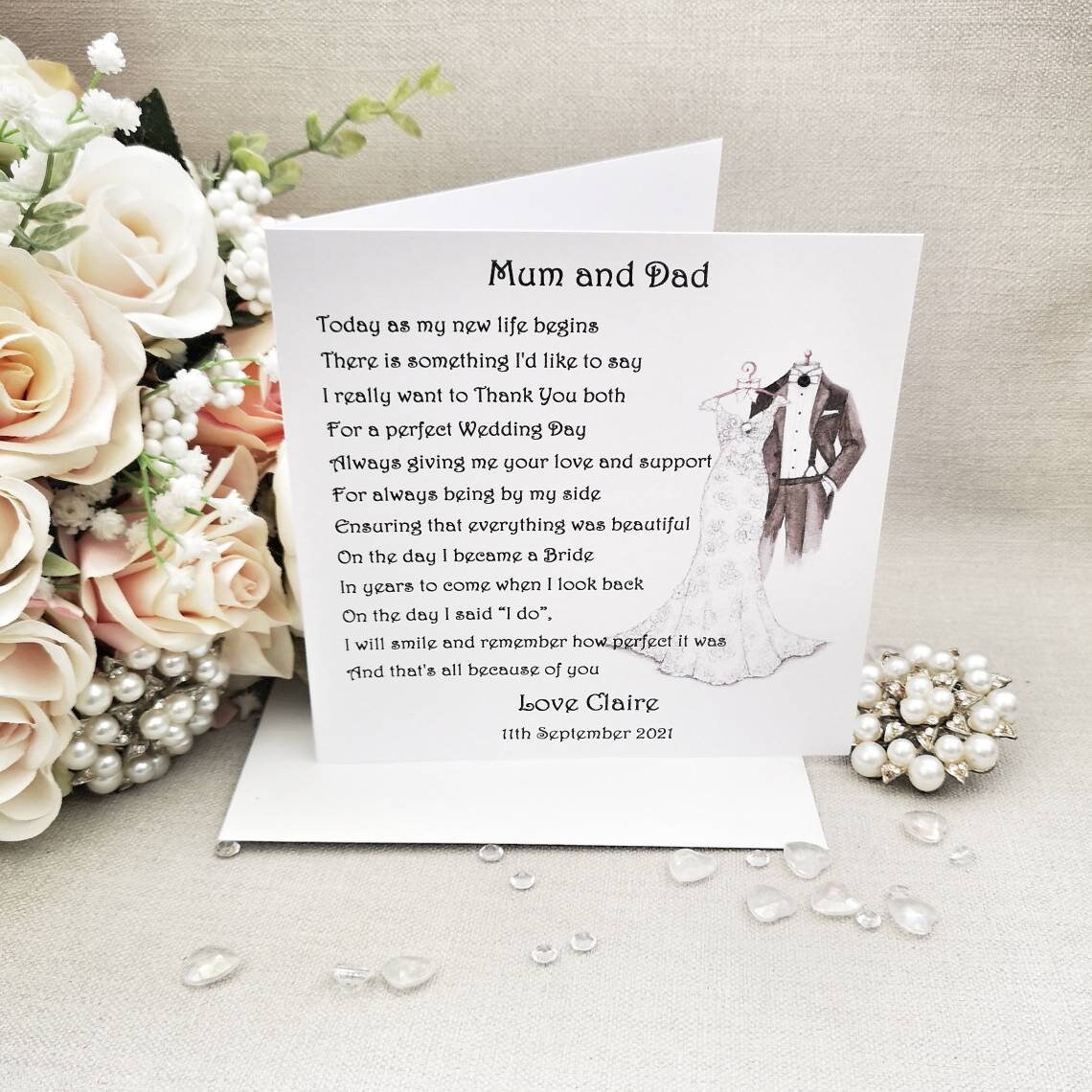 Mum and Dad Thank You Wedding Card Personalised Mother and