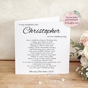 Son Wedding Day Card, Personalised Groom wedding morning card, Keepsake from Parents of the Groom, Sentimental Card, On your wedding day image 8
