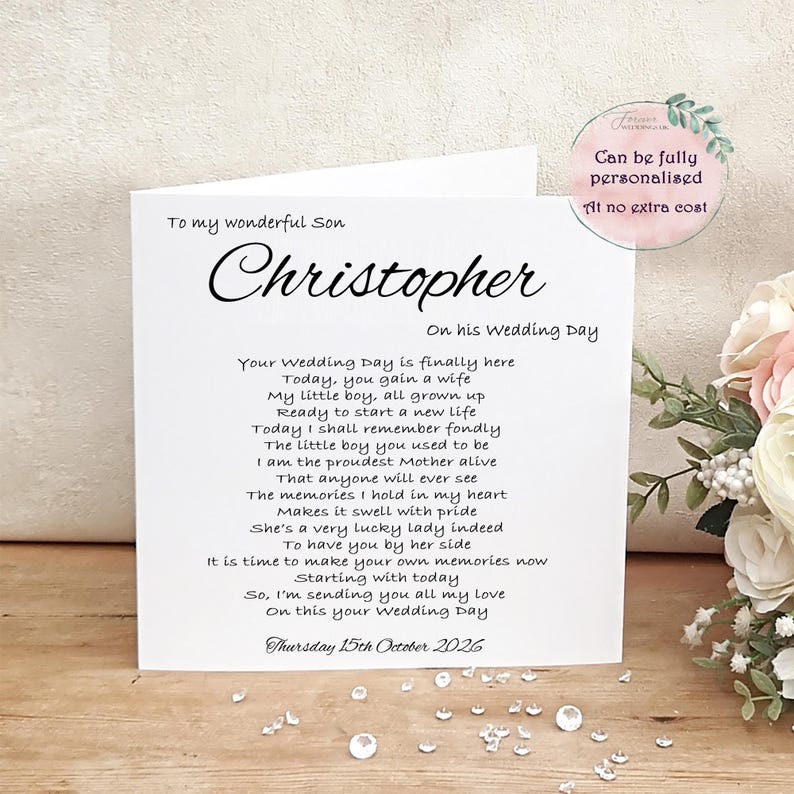 Son Wedding Day Card, Personalised Groom wedding morning card, Keepsake from Parents of the Groom, Sentimental Card, On your wedding day image 8