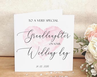 Granddaughter Wedding Day Card, Pink Heart Wedding Card, Card from Grandparents, Card for Bride