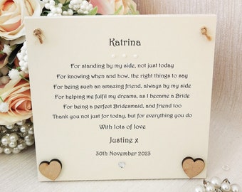 Bridesmaid Thank You Poem, Rustic Wedding Thank You Gift, Custom Hanging Plaque, Personalised Wedding Gift from Bride, Bridesmaid Box Gifts