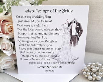 Step-Mother of the Bride Wedding Day Card, On my Wedding Day, Personalised card for Step-Mum or Step-Dad, Wedding Parent Card