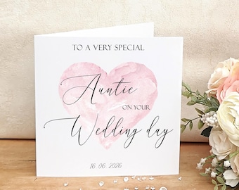 Auntie Wedding Day Card, Pink Heart Wedding Card, Card from Niece or Nephew, To a special Auntie on her Wedding Day