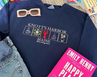 Sudadera bordada de Knott's Harbour, Happy Place / Emily Henry / Marcador / Regalos de libros, Mercancía de libros