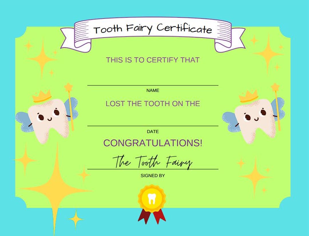 Tooth Fairy Certificate Printable Etsy
