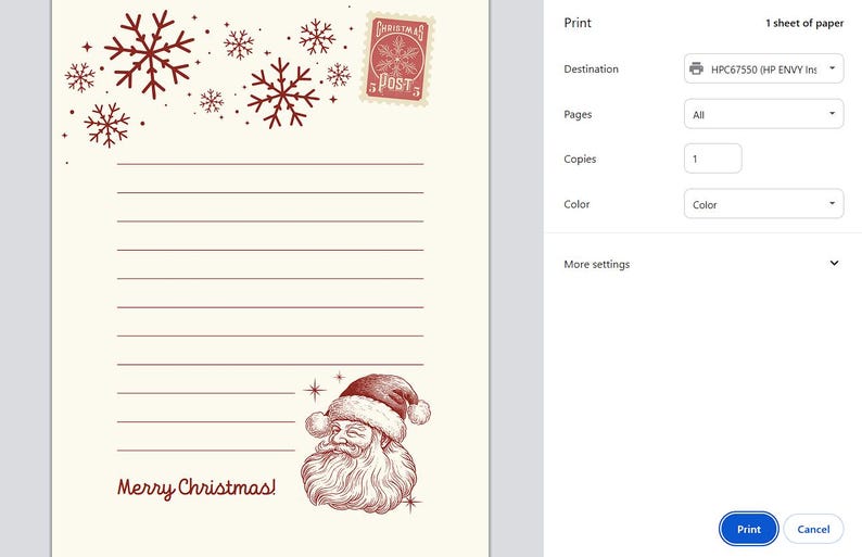 Santa Stationary Printable Letter to or From Santa Downloadable Digital ...