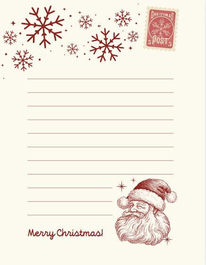 Santa Stationary Printable Letter to or From Santa Downloadable Digital ...