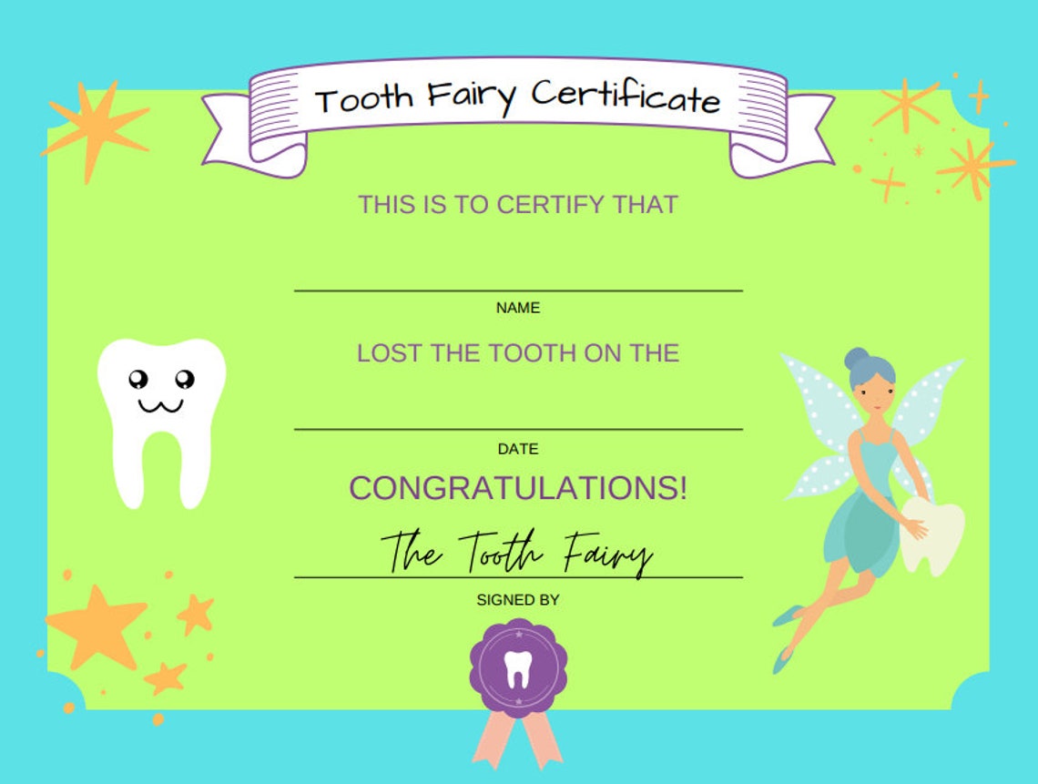Tooth Fairy Certificate Printable Etsy