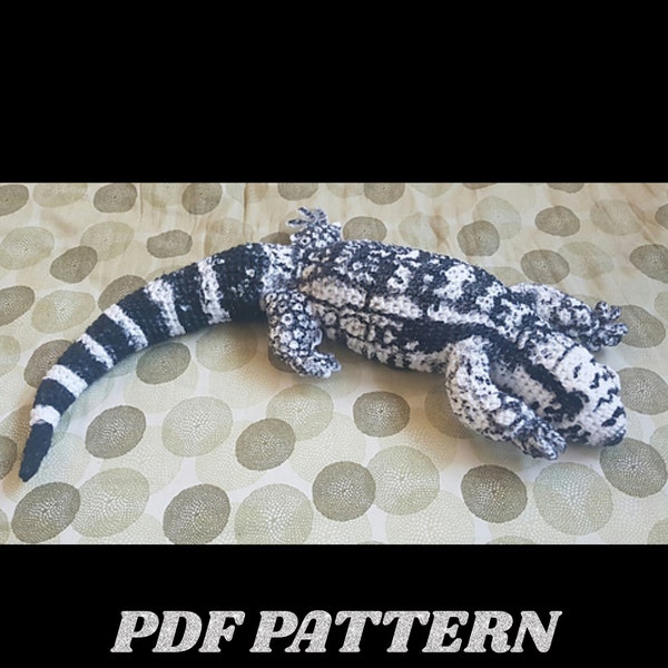 Black and White Tegu Plush Crochet PDF PATTERN