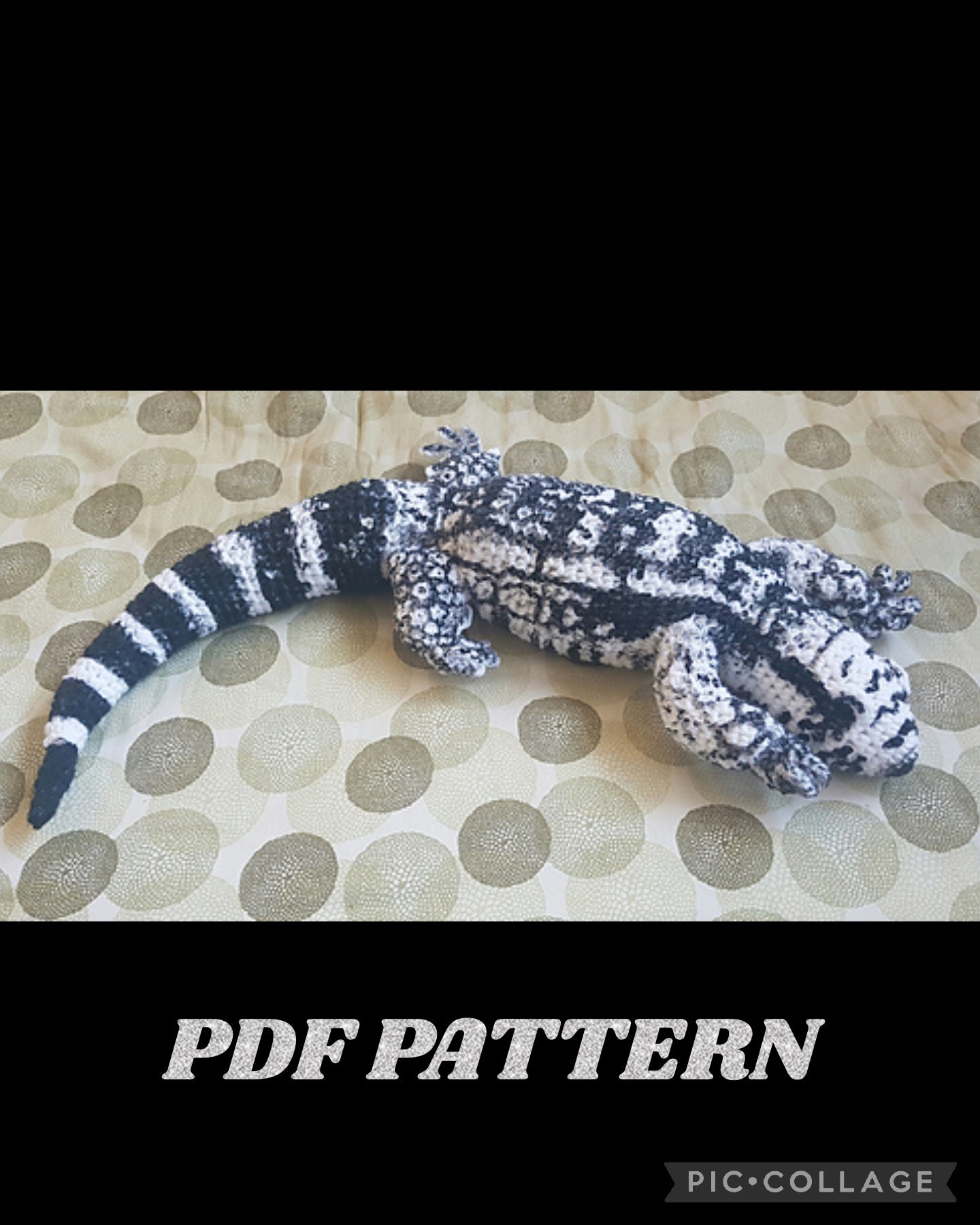 Black and White Tegu Plush Crochet PDF PATTERN - Etsy