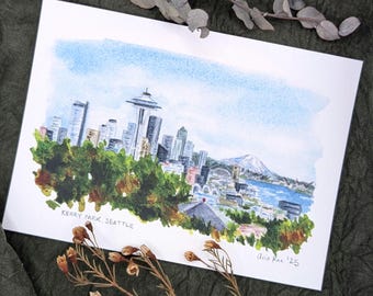 Seattle Skyline Watercolor Print | Seattle City Art
