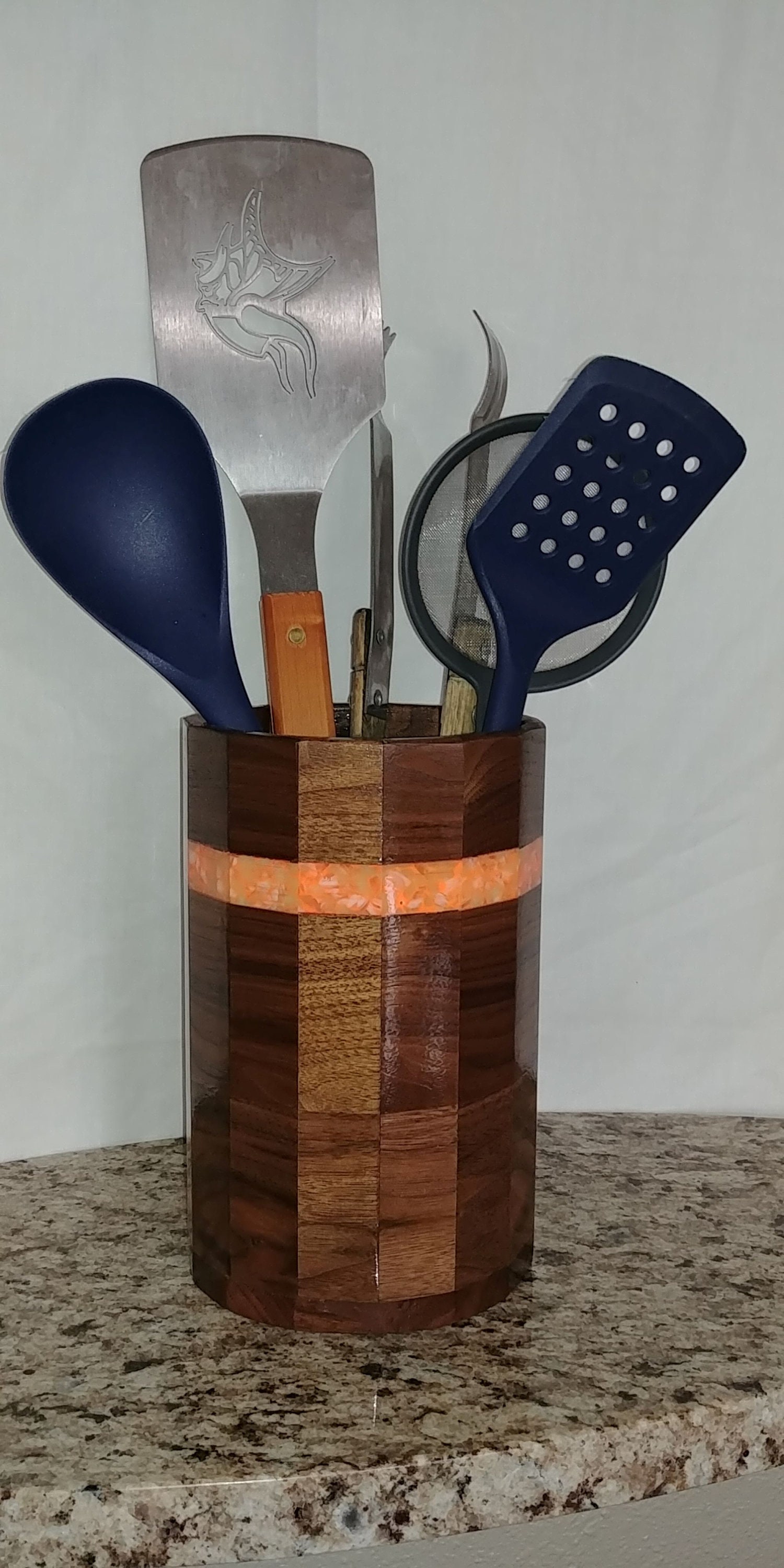 Kitchen Walnut Wood Utensil Holder or Flower Holder Etsy