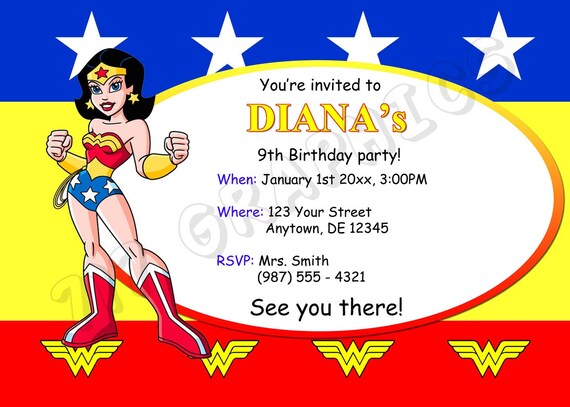 Wonder Woman Birthday Invitation Printable Etsy Wonder Woman Birthday Invitation Printable Etsy