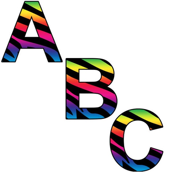 rainbow zebra print alphabet clipart etsy