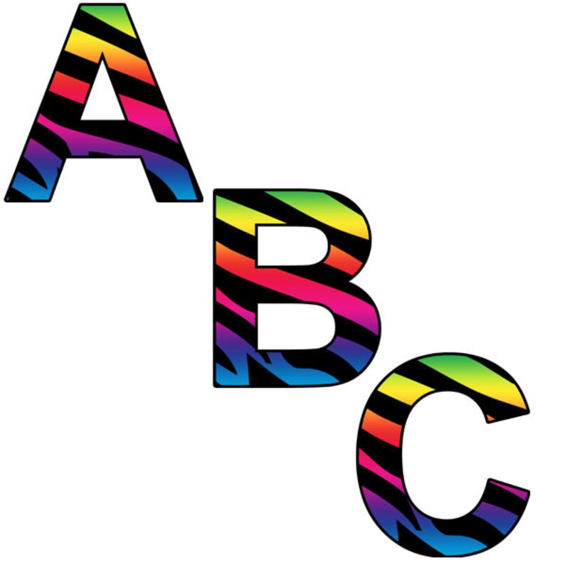 rainbow zebra print alphabet clipart etsy