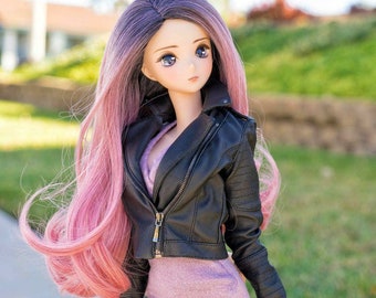 Custom DYED OMBRE doll Wig for Smart Dolls-Heat Safe-Tangle Resistant- 8.5" head size of Bjd, SD, Dollfie Dream dolls Pink ombre Tan cap