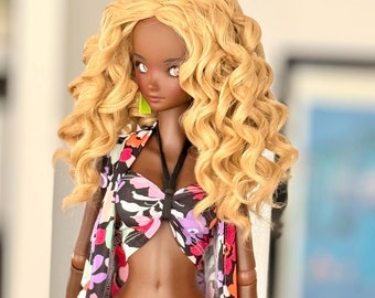 Custom doll Wig for Smart Dolls- Heat Safe-Tangle Resistant- 8.5" head size of BJD,SD, Dollfie Dream dolls Tan Cap  Zazou Dolls