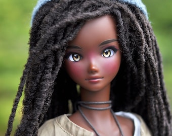 Custom doll Wig for Smart Dolls- 8.5" head size of Bjd, SD, Dollfie Dream dolls  chocolate Dark brown  Marley Locs Zazou Dolls