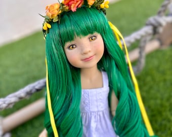 Custom doll WIG for 14"  Dolls -Heat Safe-Tangle Resistant-fits 9" head size Ruby Red Fashion Friends Green  Curls Zazou Dolls